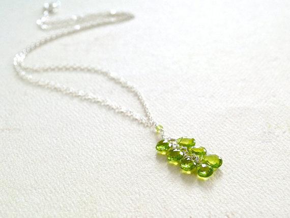 Orchard Necklace - apple green peridot gemstone tendril dangle necklace - Foamy Wader