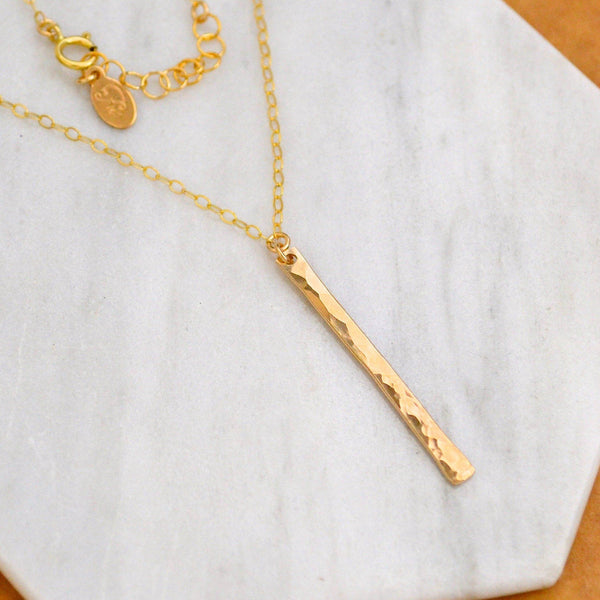 Pillar Necklace - handmade sleek dappled vertical bar pendant necklace - Foamy Wader