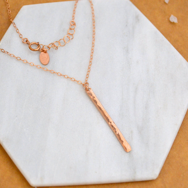 Pillar Necklace - handmade sleek dappled vertical bar pendant necklace - Foamy Wader