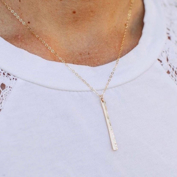 Pillar Necklace - handmade sleek dappled vertical bar pendant necklace - Foamy Wader