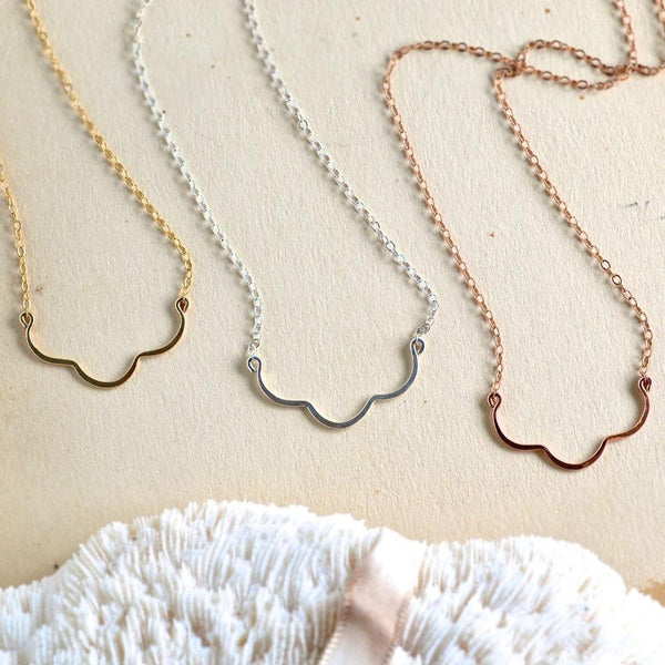 Scallop Necklace - handmade nautical scallop shell curve necklace - Foamy Wader