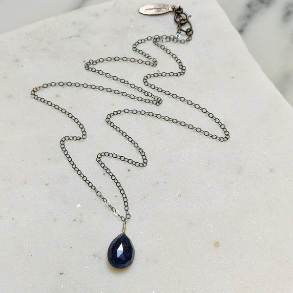 September Necklace - navy blue sapphire gemstone solitaire necklace - Foamy Wader