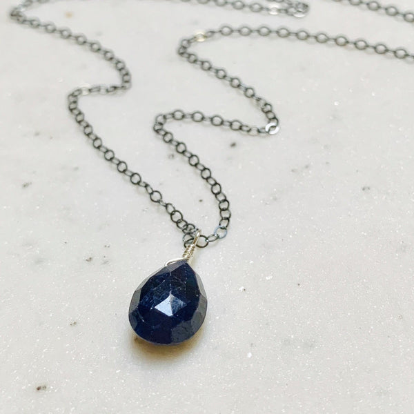 September Necklace - navy blue sapphire gemstone solitaire necklace - Foamy Wader