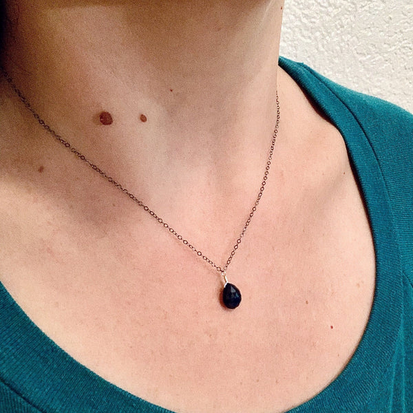 September Necklace - navy blue sapphire gemstone solitaire necklace - Foamy Wader