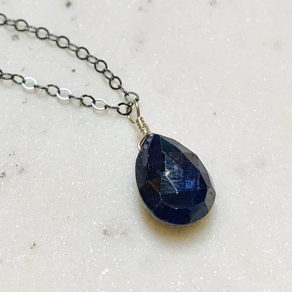 September Necklace - navy blue sapphire gemstone solitaire necklace - Foamy Wader