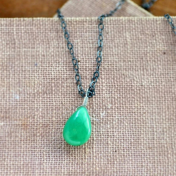 Soft Mint Necklace - mint green chrysoprase solitaire necklace - Foamy Wader