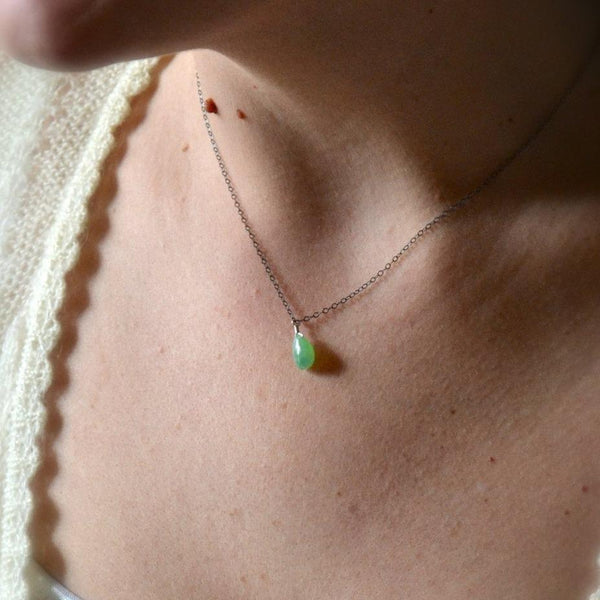 Soft Mint Necklace - mint green chrysoprase solitaire necklace - Foamy Wader