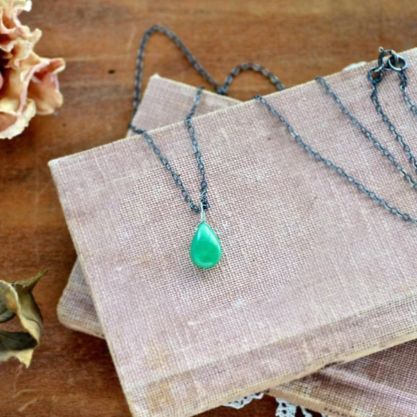 Soft Mint Necklace - mint green chrysoprase solitaire necklace - Foamy Wader