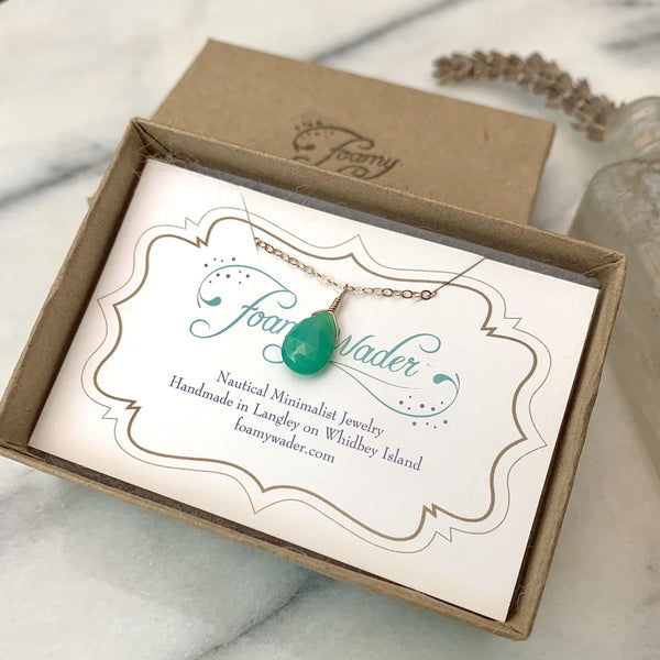 Soft Mint Necklace - mint green chrysoprase solitaire necklace - Foamy Wader