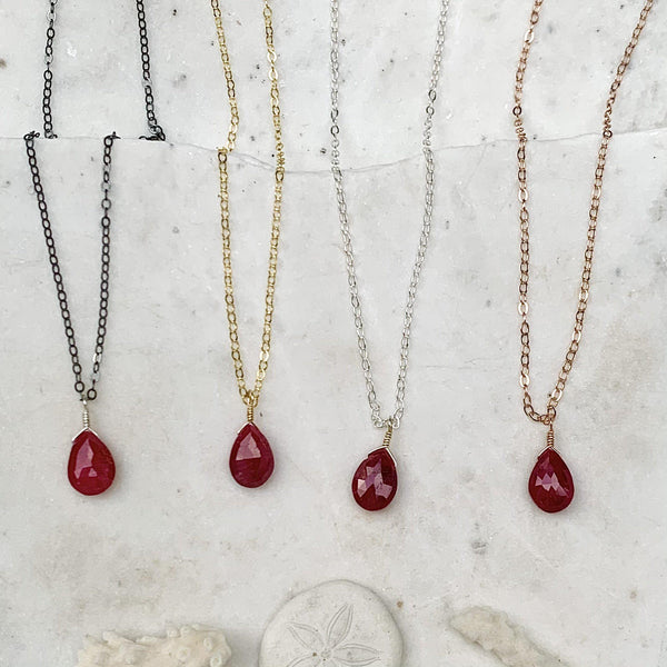 Sookie Necklace - crimson red ruby gemstone solitaire necklace - Foamy Wader