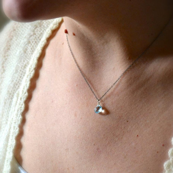 Sprinkle Necklace - swiss blue topaz gemstone solitaire necklace - Foamy Wader