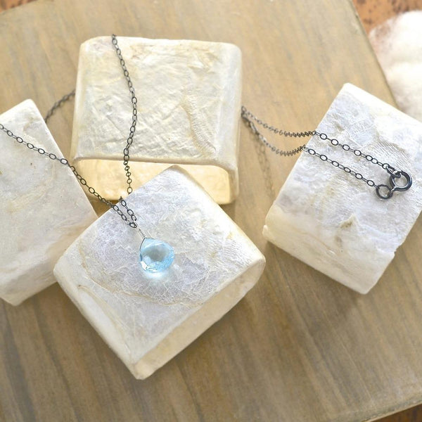 Sprinkle Necklace - swiss blue topaz gemstone solitaire necklace - Foamy Wader