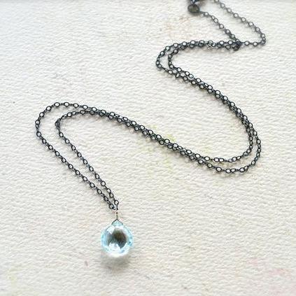 Sprinkle Necklace - swiss blue topaz gemstone solitaire necklace - Foamy Wader