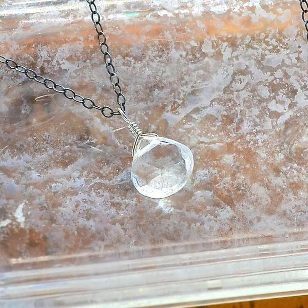 Tivoli Necklace - sparkly white topaz gemstone solitaire necklace - Foamy Wader