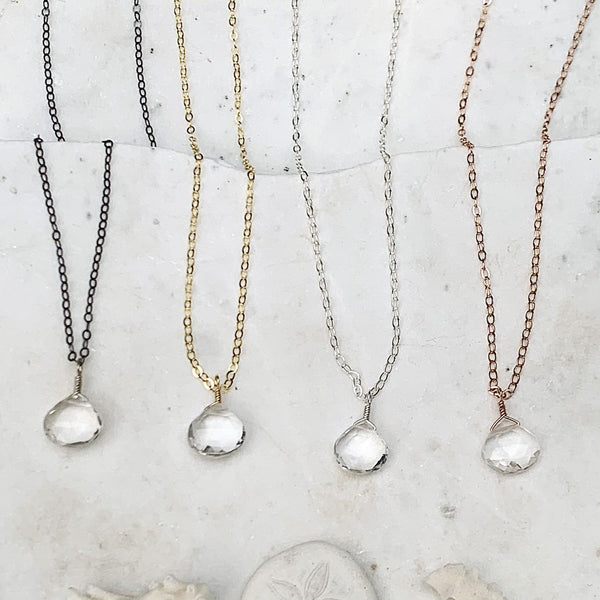 Tivoli Necklace - sparkly white topaz gemstone solitaire necklace - Foamy Wader