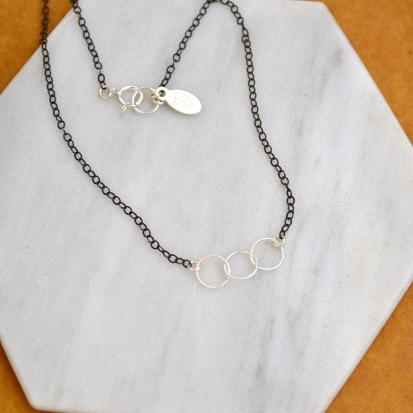 Trio Necklace - handmade interlocking triple circle necklace - Foamy Wader