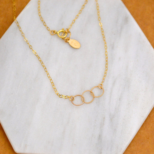 Trio Necklace - handmade interlocking triple circle necklace - Foamy Wader