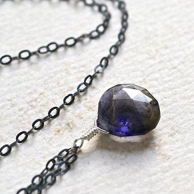 Twilight Necklace - violet iolite gemstone solitaire necklace - Foamy Wader