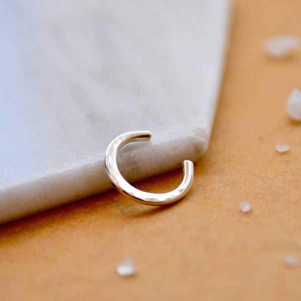 Sliver Nose Cuff - handmade thin crescent septum cuff fake nose ring - Foamy Wader