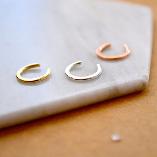 Sliver Nose Cuff - handmade thin crescent septum cuff fake nose ring - Foamy Wader