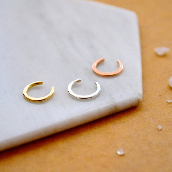 Sliver Nose Cuff - handmade thin crescent septum cuff fake nose ring - Foamy Wader