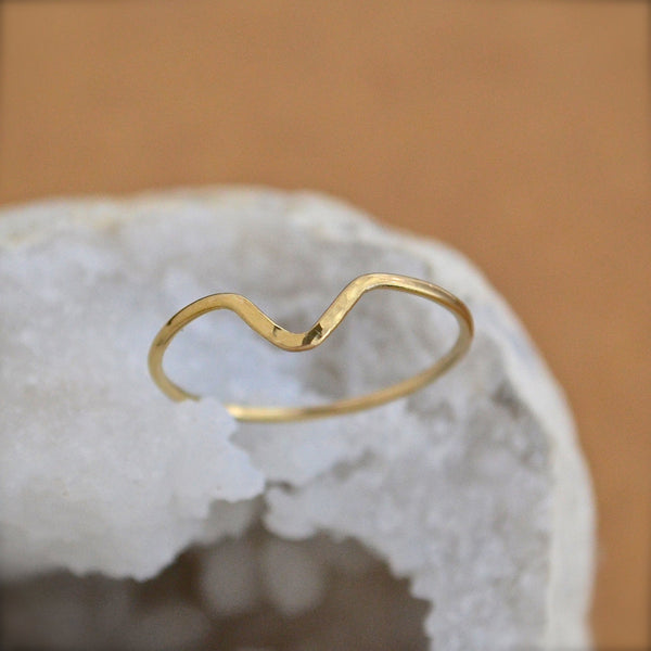 Chevron Ring - handmade precious metal hammered chevron peak stacking ring - Foamy Wader