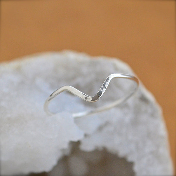 Chevron Ring - handmade precious metal hammered chevron peak stacking ring - Foamy Wader