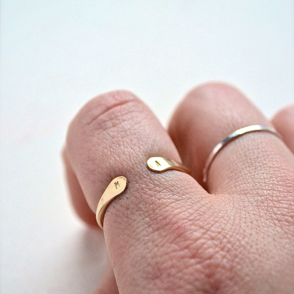 Custom Initial Ring - open face double initial signet monogram ring - Foamy Wader