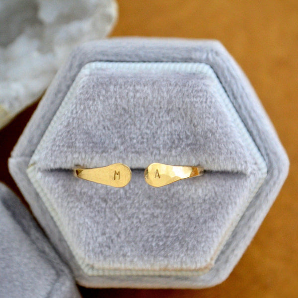 Custom Initial Ring - open face double initial signet monogram ring - Foamy Wader