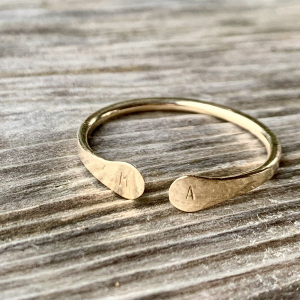 Custom Initial Ring - 14K gold double initial ring monogram signet ring - Foamy Wader