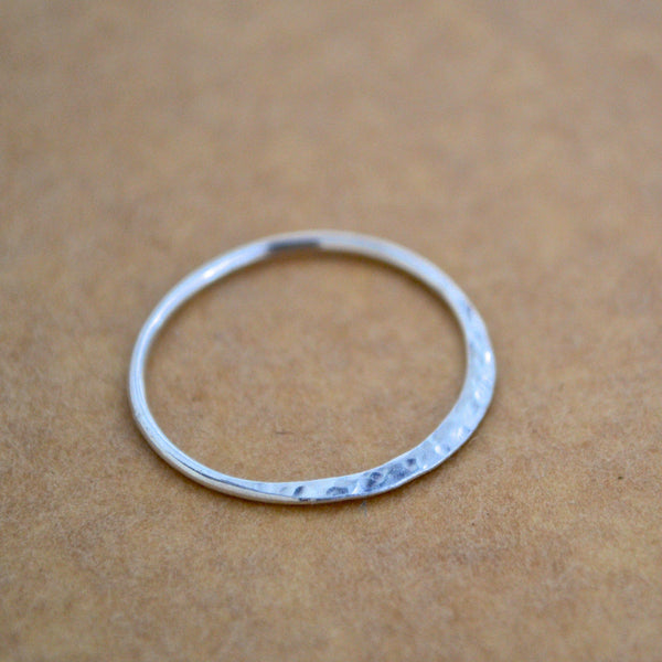 Sliver Ring - handmade thin stacking ring with dappled crescent face - Foamy Wader