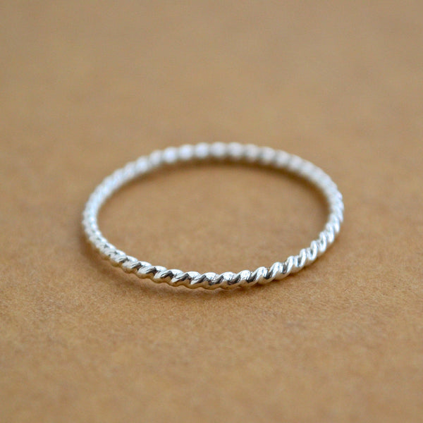 Tightrope Ring - handmade twisted wire rope precious metal stacking ring - Foamy Wader