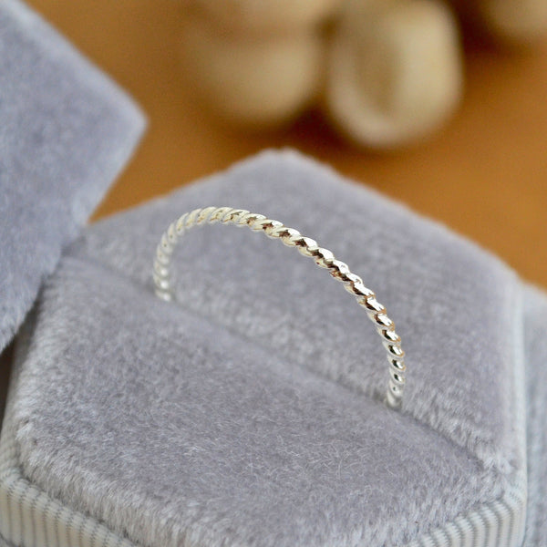 Tightrope Ring - handmade twisted wire rope precious metal stacking ring - Foamy Wader