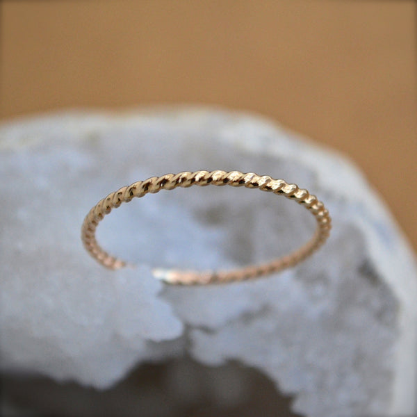 Tightrope Ring - handmade twisted wire rope precious metal stacking ring - Foamy Wader