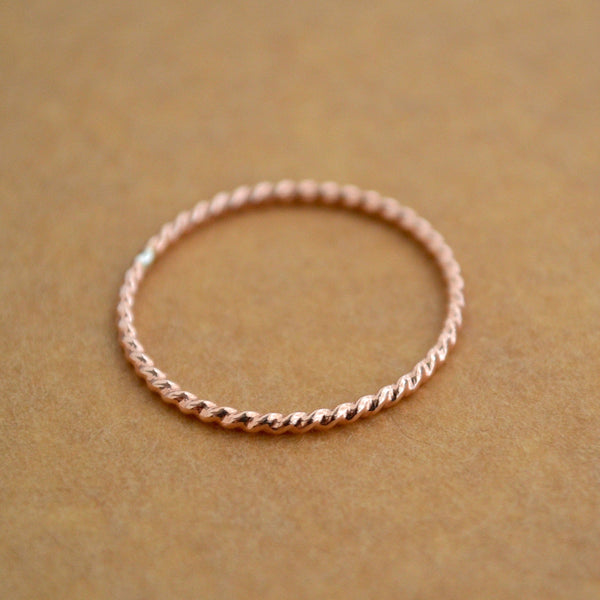 Tightrope Ring - handmade twisted wire rope precious metal stacking ring - Foamy Wader
