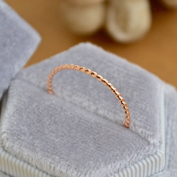 Tightrope Ring - handmade twisted wire rope precious metal stacking ring - Foamy Wader