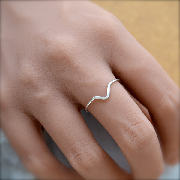 Chevron Ring - handmade precious metal hammered chevron peak stacking ring - Foamy Wader