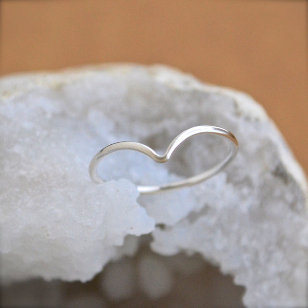 Gull Ring - handmade precious metal curved peak stacking ring - Foamy Wader