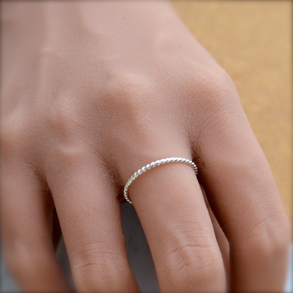 Tightrope Ring - handmade twisted wire rope precious metal stacking ring - Foamy Wader