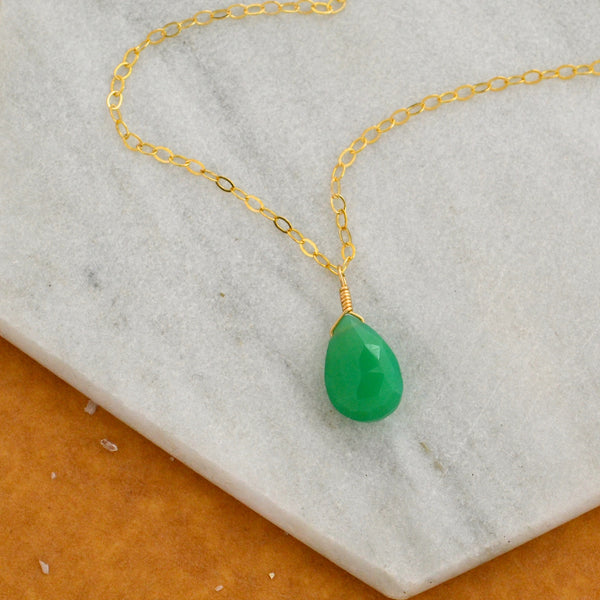 Soft Mint Necklace - mint green chrysoprase solitaire necklace - Foamy Wader