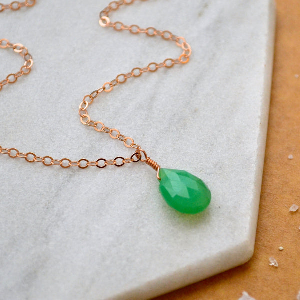 Soft Mint Necklace - mint green chrysoprase solitaire necklace - Foamy Wader
