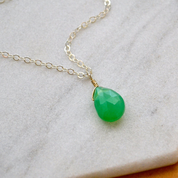 Soft Mint Necklace - mint green chrysoprase solitaire necklace - Foamy Wader