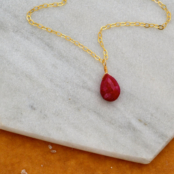 Sookie Necklace - crimson red ruby gemstone solitaire necklace - Foamy Wader