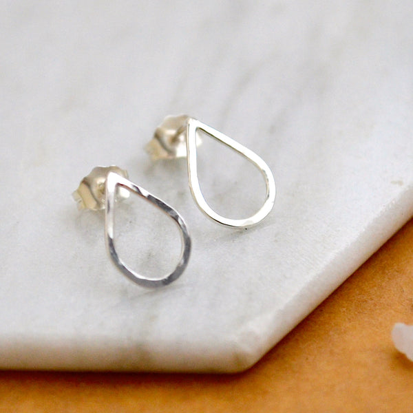 The Point Stud Earrings - minimalist shimmering teardrop post earrings - Foamy Wader