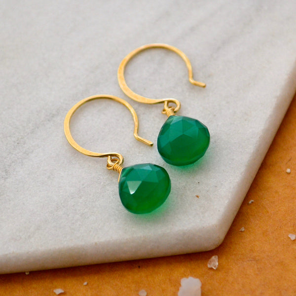 Stunna Earrings - emerald green onyx gemstone drop earrings - Foamy Wader