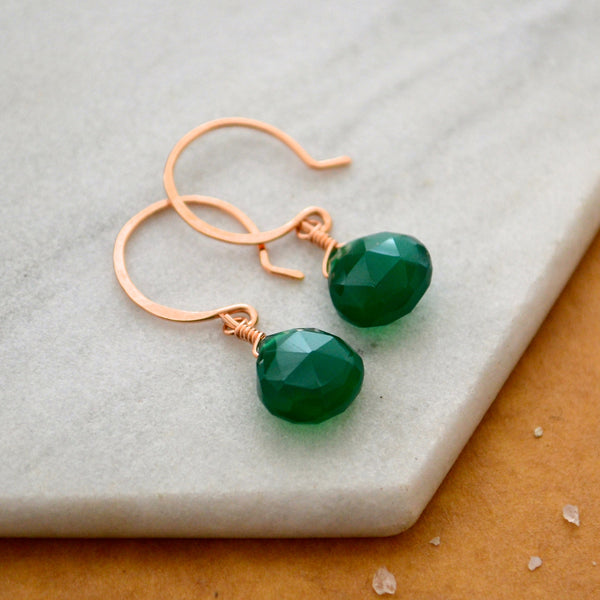 Stunna Earrings - emerald green onyx gemstone drop earrings - Foamy Wader