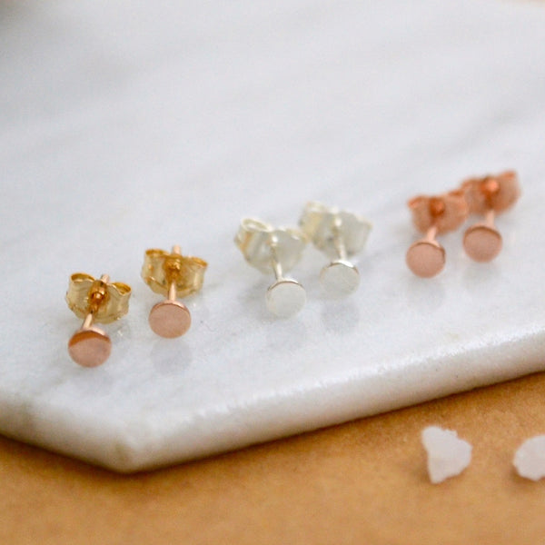 Simplicity Stud Earrings - minimalist dainty circle post earrings in gold, silver, or rose gold - Foamy Wader