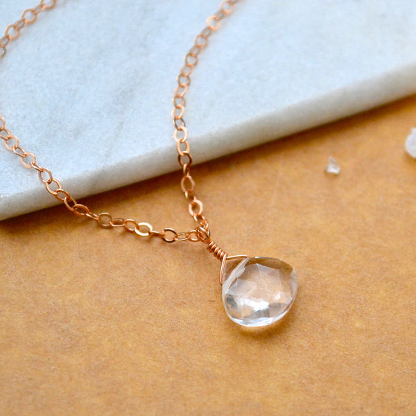 Tivoli Necklace - sparkly white topaz gemstone solitaire necklace - Foamy Wader