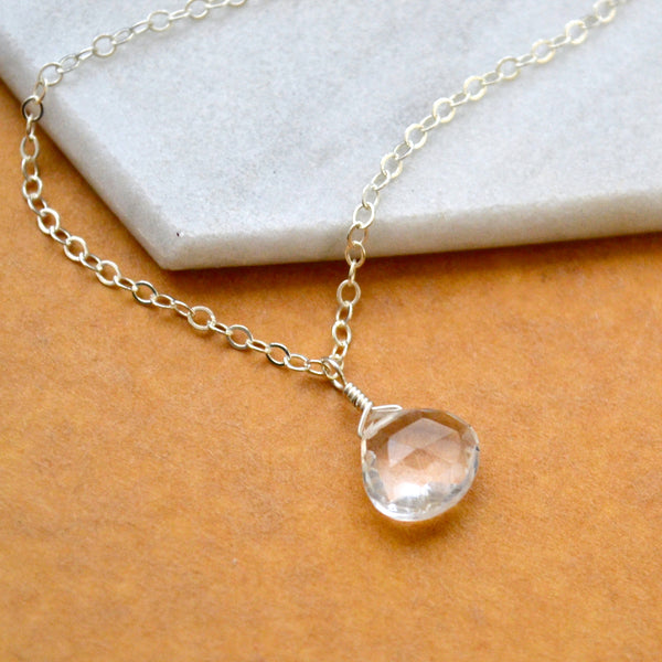 Tivoli Necklace - sparkly white topaz gemstone solitaire necklace - Foamy Wader
