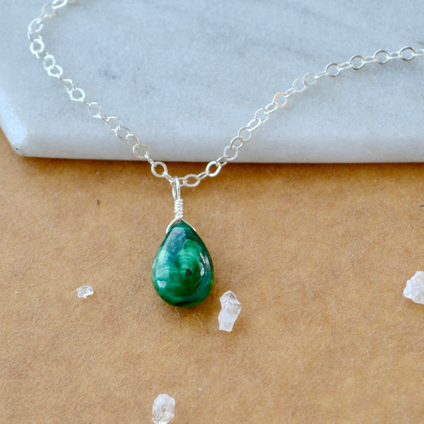 Low Tide Necklace - banded green malachite gemstone solitaire necklace